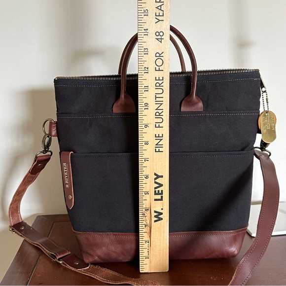R Riveter Otto Black Canvas Crossbody Bag Tote Leather Military - Picture 15 of 17